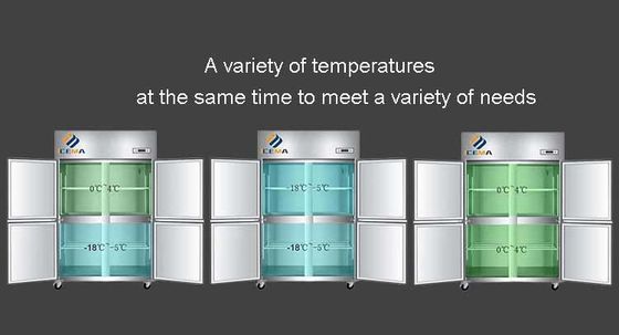-18~-0 و 0~8 درجه 4 درب تجاری فریزر بلند 1230mm طول 680mm عرض 1970mm ارتفاع