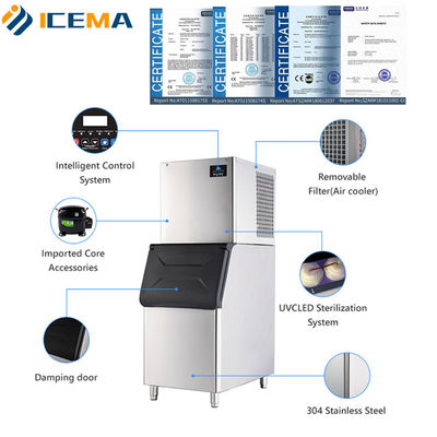 200 کیلوگرم 300 کیلوگرم 400 کیلوگرم 500 کیلوگرم ICEMA Ice Cube Maker Machine 760*830*1780mm اندازه یخ 22x22x22mm